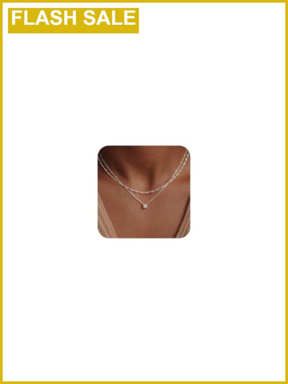 Silver Plated CZ Solitaire Pendant Necklace Set Layered Choker
